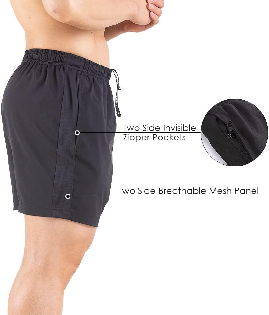 Men's 5" Running Shorts (2-Pack) – Quick-Dry Athletic Workout Gym Shorts with Secure Zipper Pockets
