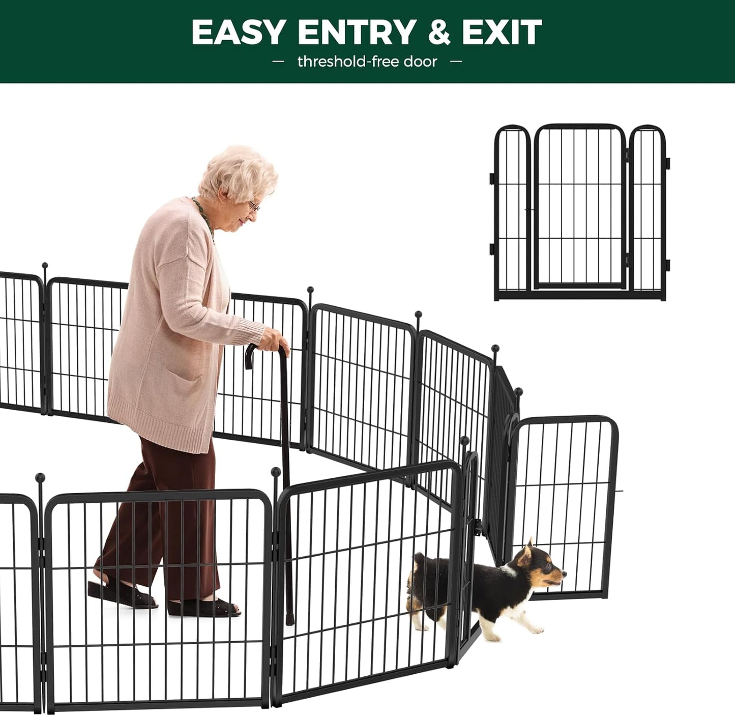 Rollick Unleashed Dog Playpen for Indoor, Yard, RV Camping, 24 Inch 8 Panels for Small and Puppy Dogs, Black│Patented