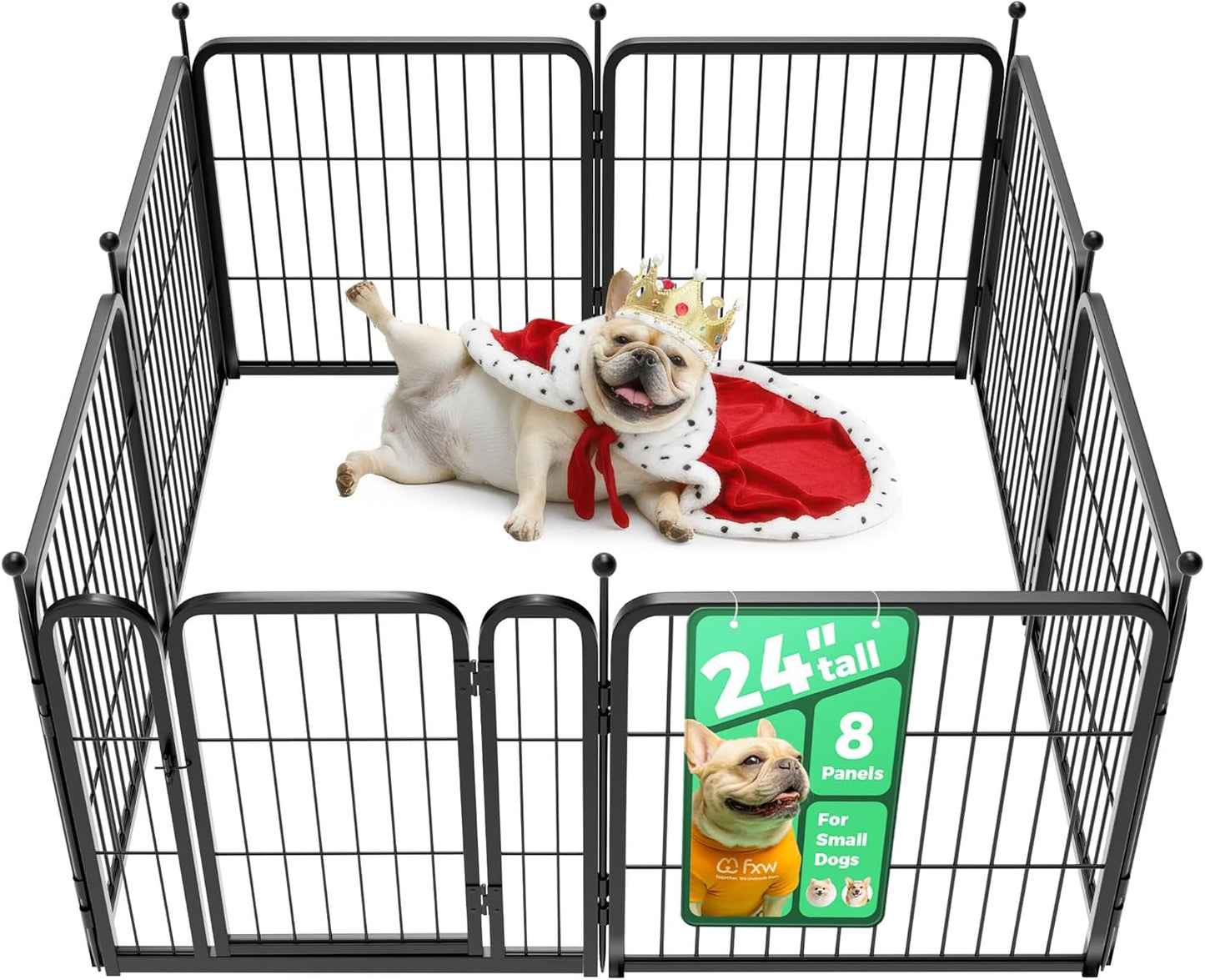 Rollick Unleashed Dog Playpen for Indoor, Yard, RV Camping, 24 Inch 8 Panels for Small and Puppy Dogs, Black│Patented