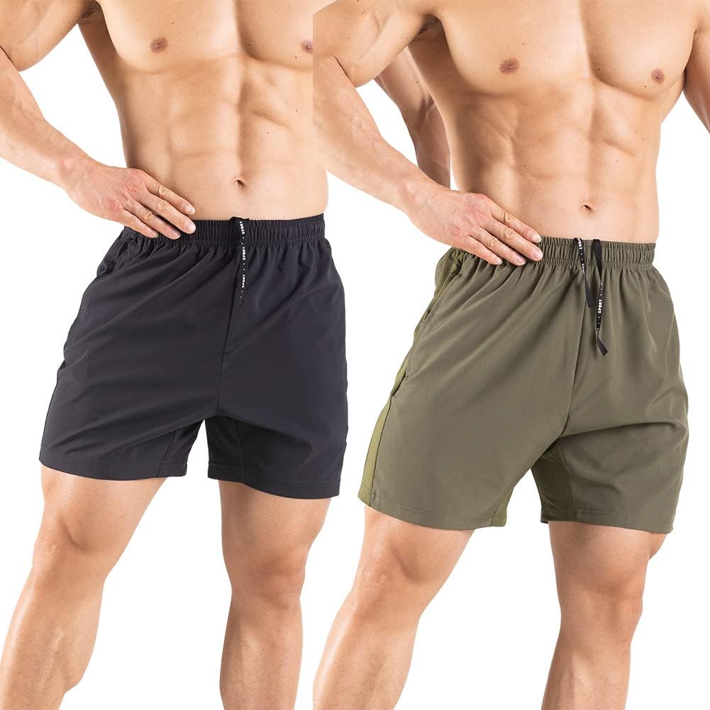 Men's 5" Running Shorts (2-Pack) – Quick-Dry Athletic Workout Gym Shorts with Secure Zipper Pockets
