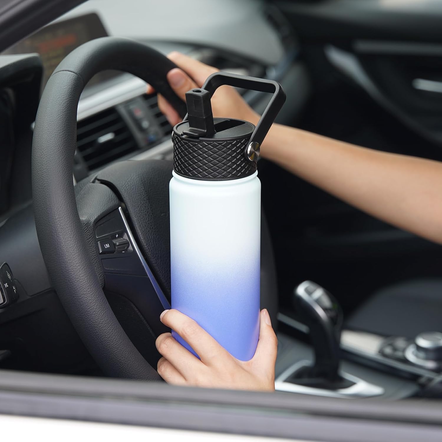 22oz Insulated Stainless Steel Water Bottle – 3 Lid Options (Straw, Spout, Handle) | Hot & Cold Thermo Bottle | Leakproof & Reusable Travel Mug – Charming Red