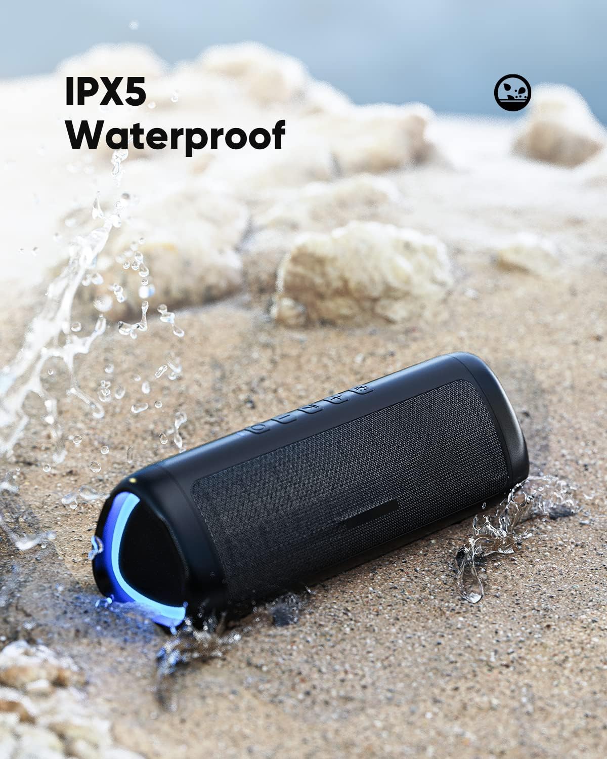 Bluetooth Speaker with HD Sound, Portable Wireless, IPX5 Waterproof, up to 20H Playtime, TWS Pairing, BT5.3, for Home/Party/Outdoor/Beach, Stocking Stuffers, White Elephant Gifts for Adults (Black)