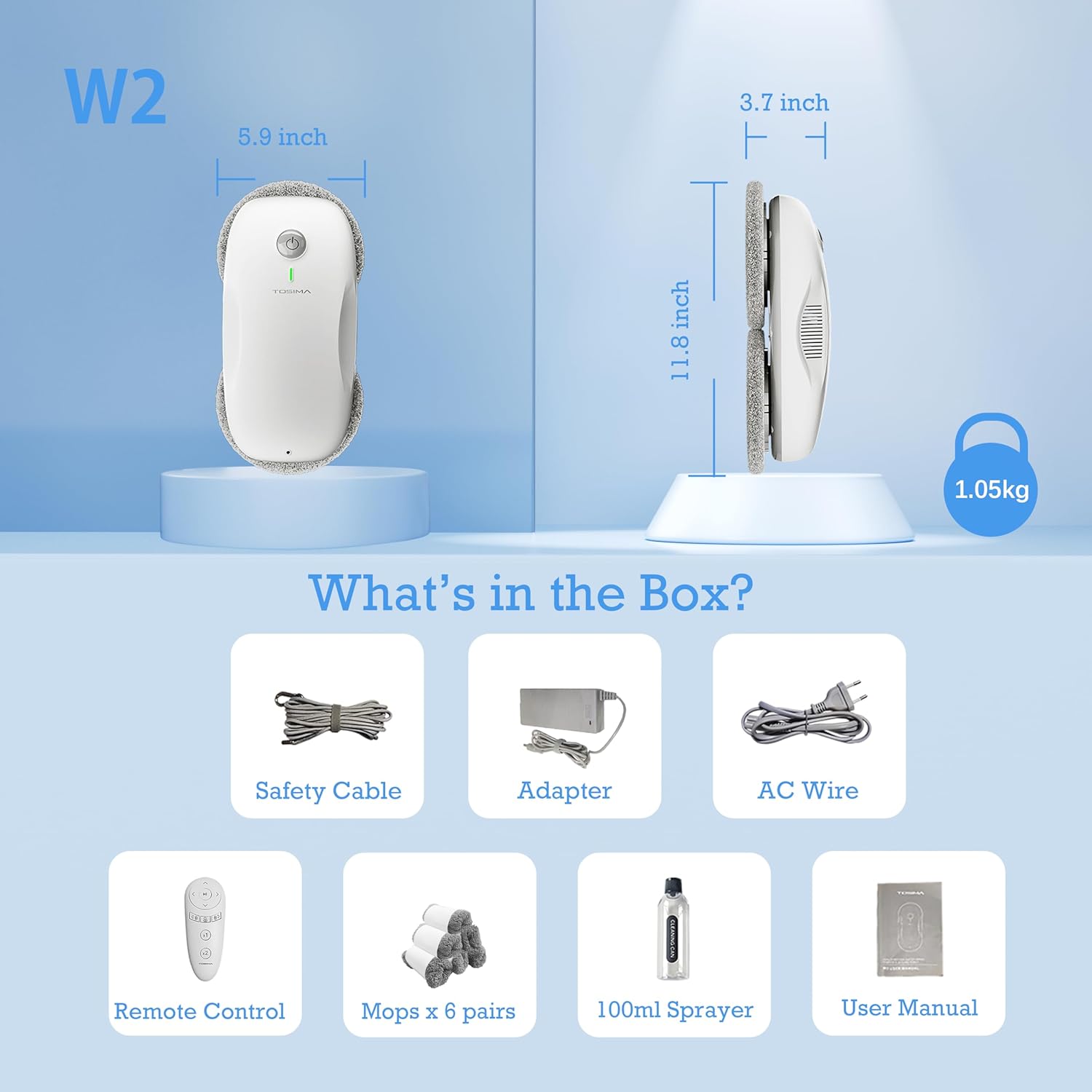 W2 Smart Window Cleaning Robot – 3800Pa Suction | AI Path Planning | Anti-Fall Edge Detection | Remote Control | Auto Glass Cleaner for High-Rise Windows & Mirrors (White)