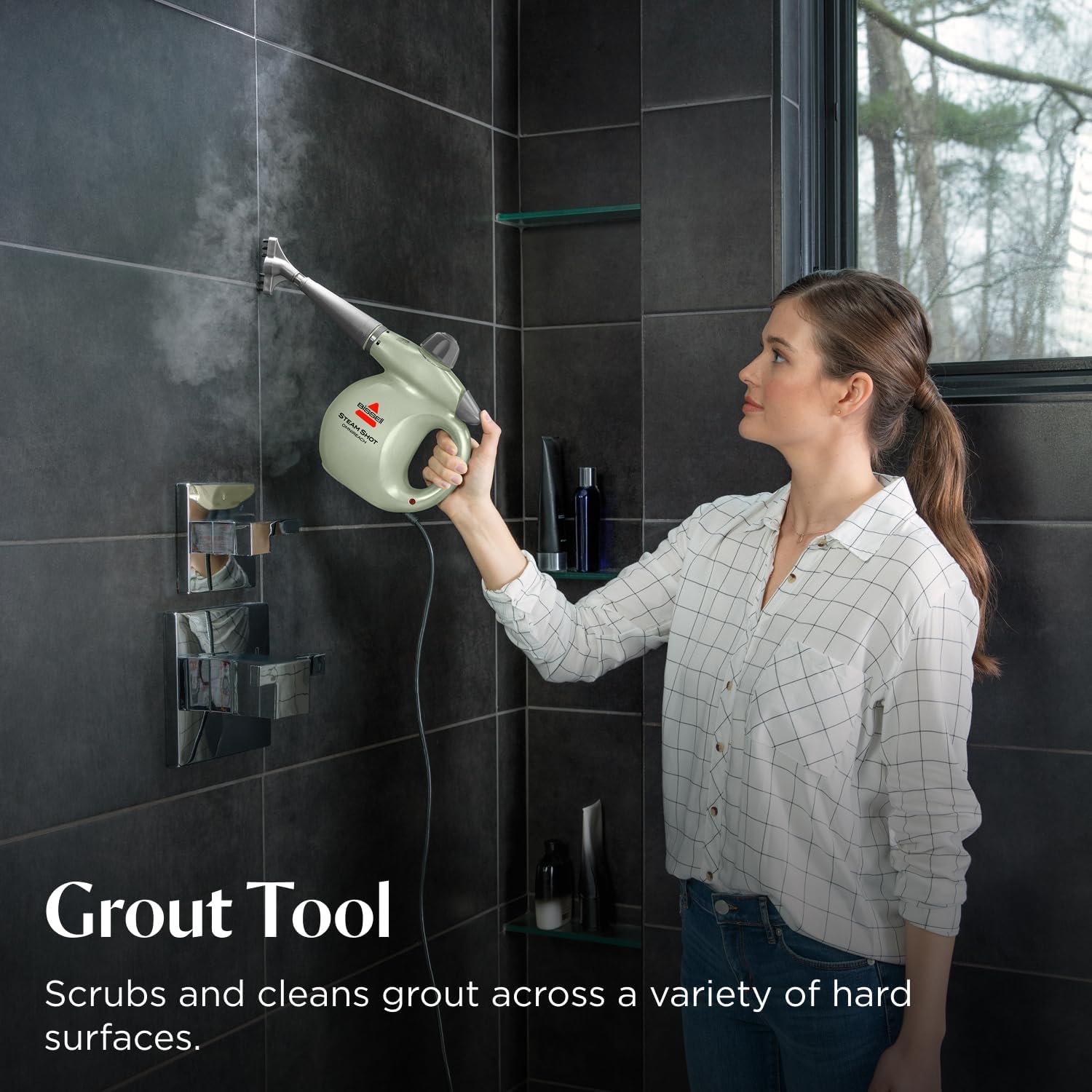 ® Steam Shot™ Omnireach Handheld Portable Steam Cleaner for Tile, Grout, Windows, Bathrooms, Kitchens, Fabric Steaming Tool, Includes 10 Tools