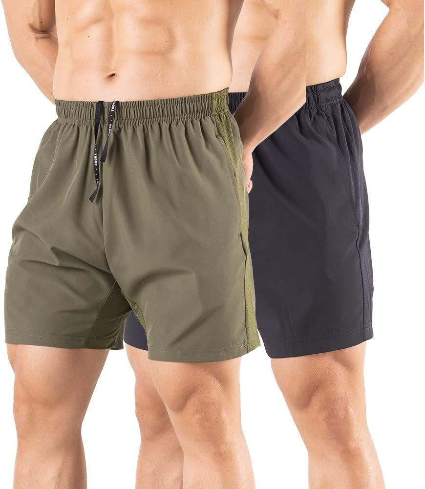 Men's 5" Running Shorts (2-Pack) – Quick-Dry Athletic Workout Gym Shorts with Secure Zipper Pockets