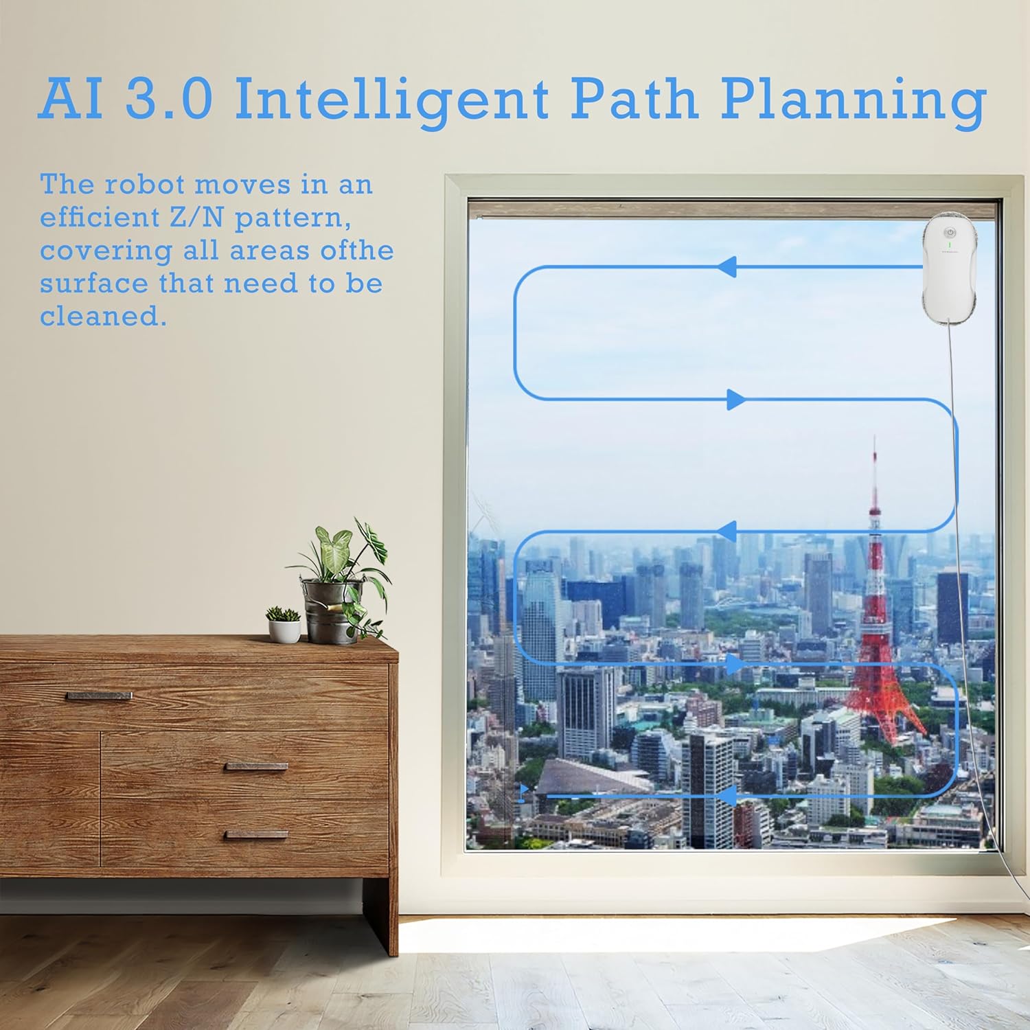 W2 Smart Window Cleaning Robot – 3800Pa Suction | AI Path Planning | Anti-Fall Edge Detection | Remote Control | Auto Glass Cleaner for High-Rise Windows & Mirrors (White)