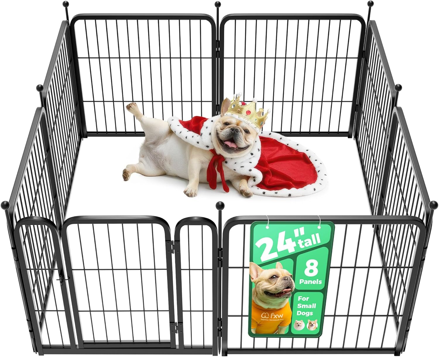 Rollick Unleashed Dog Playpen for Indoor, Yard, RV Camping, 24 Inch 8 Panels for Small and Puppy Dogs, Black│Patented