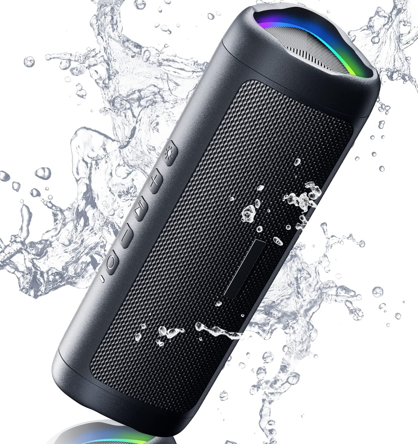 Bluetooth Speaker with HD Sound, Portable Wireless, IPX5 Waterproof, up to 20H Playtime, TWS Pairing, BT5.3, for Home/Party/Outdoor/Beach, Stocking Stuffers, White Elephant Gifts for Adults (Black)