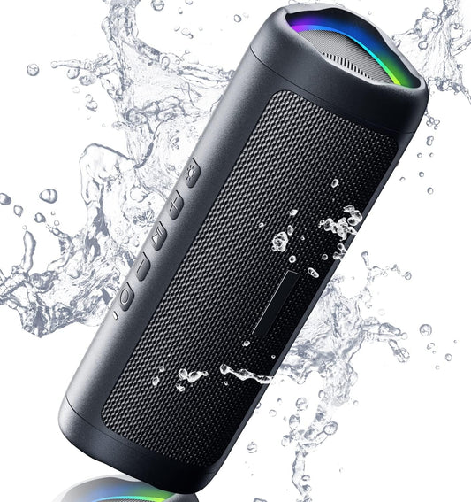 Bluetooth Speaker with HD Sound, Portable Wireless, IPX5 Waterproof, up to 20H Playtime, TWS Pairing, BT5.3, for Home/Party/Outdoor/Beach, Stocking Stuffers, White Elephant Gifts for Adults (Black)