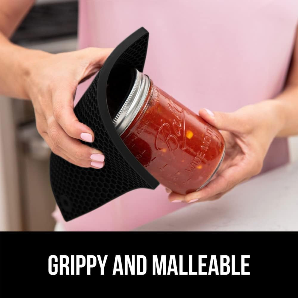Bpa-Free Soft Silicone Oven Mitts and Pot Holders Sets of 4, Heat Resistant Waterproof Cooking Gloves, Thick Cotton Lining, Flexible Gripping for Baking Grilling, Kitchen Trivets, Black